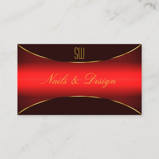 Elegant Wine Red met Gold Border en Monogram Visitekaartje (Voorkant)