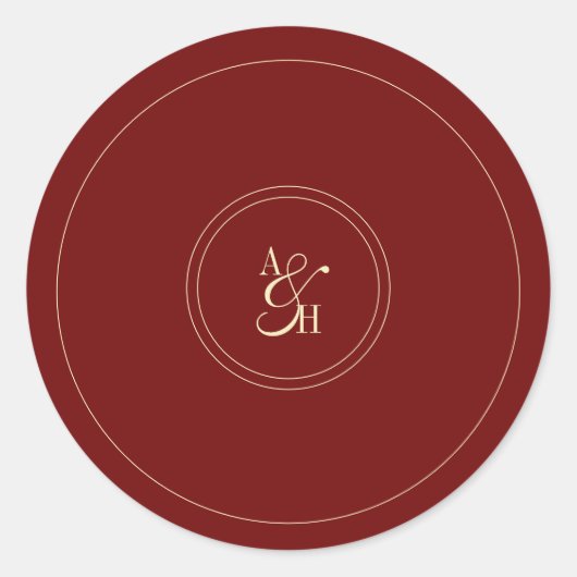 Elegant Wine Red Monogram Wedding Initials Ronde Sticker (Voorkant)