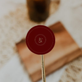 Elegant Wine Red Monogram Wedding Initials Ronde Sticker