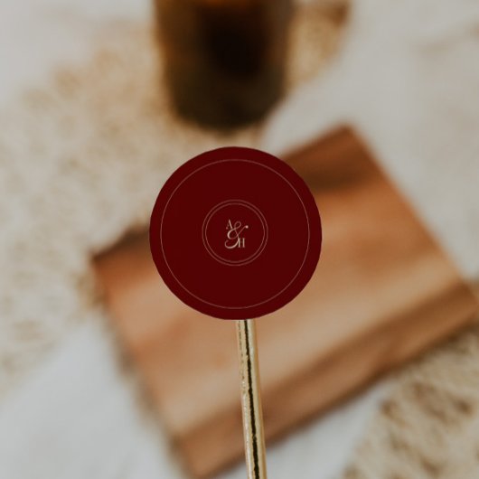 Elegant Wine Red Monogram Wedding Initials Ronde Sticker