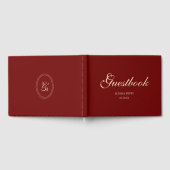 Elegant Wine Red Script Monogram Wedding Gastenboek (Volledig)
