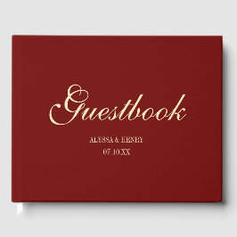 Elegant Wine Red Script Monogram Wedding Gastenboek