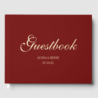 Elegant Wine Red Script Monogram Wedding Gastenboek