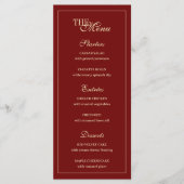 Elegant Wine Red Script Monogram Wedding Menu (Voorkant)