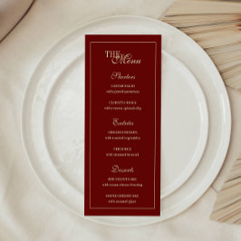 Elegant Wine Red Script Monogram Wedding Menu