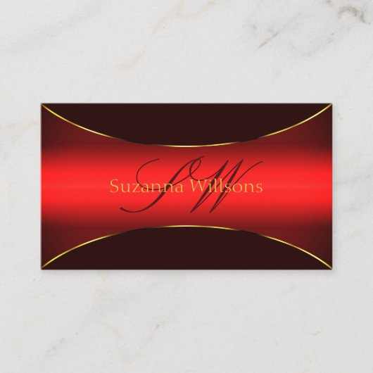 Elegant Wine Red Shimmery Gold Border en Monogram Visitekaartje (Voorkant)