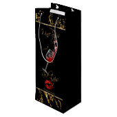 Elegant Wine Sips en Red Lips - Hartelijk dank Wijn Cadeautas (Achterkant Gekanteld)