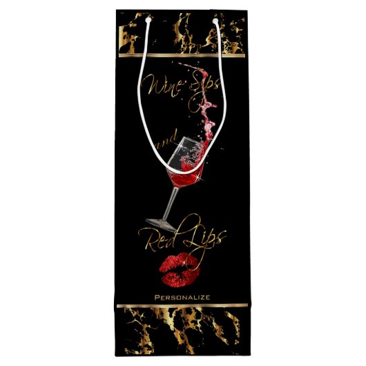 Elegant Wine Sips en Red Lips - Hartelijk dank Wijn Cadeautas (Achterkant)