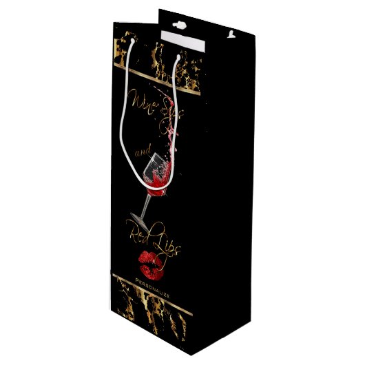 Elegant Wine Sips en Red Lips - Hartelijk dank Wijn Cadeautas (Voorkant Gekanteld)