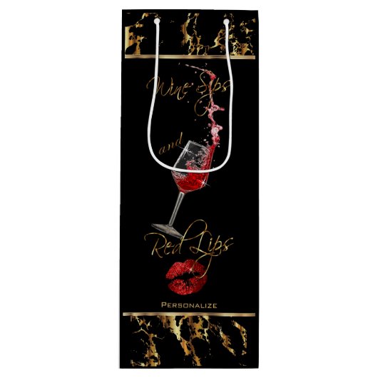 Elegant Wine Sips en Red Lips - Hartelijk dank Wijn Cadeautas (Voorkant)