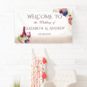 Elegant Wine Tasting Burgundy Flowers Weddenschap Spandoek (Insitu)