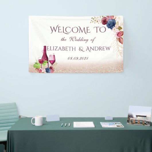 Elegant Wine Tasting Burgundy Flowers Weddenschap Spandoek (Beurs)