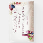 Elegant Wine Tasting Burgundy Flowers Weddenschap Spandoek (Verticaal)
