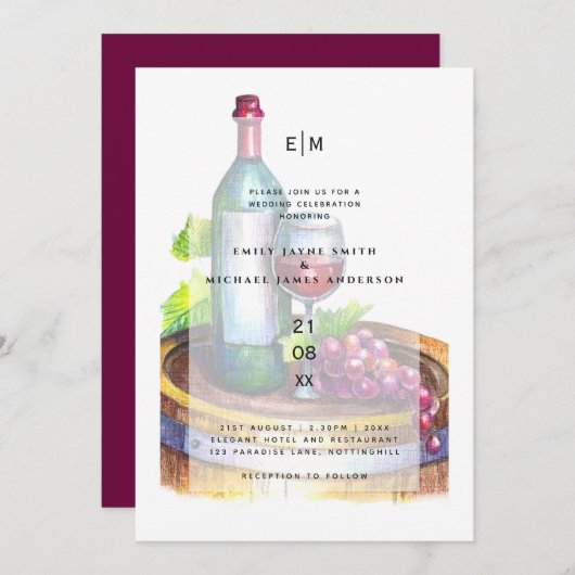 Elegant Wine Tasting Wedding Invitation Rustin Kaart (Voorkant / Achterkant)