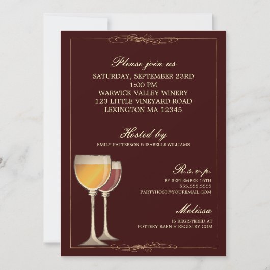 Elegant Wine Thleed Bridal Shower Invitation Kaart (Achterkant)