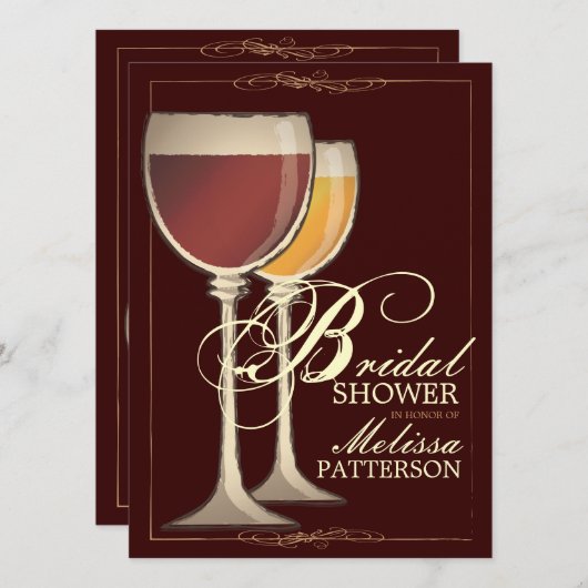 Elegant Wine Thleed Bridal Shower Invitation Kaart (Voorkant / Achterkant)