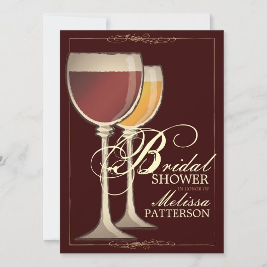 Elegant Wine Thleed Bridal Shower Invitation Kaart (Voorkant)