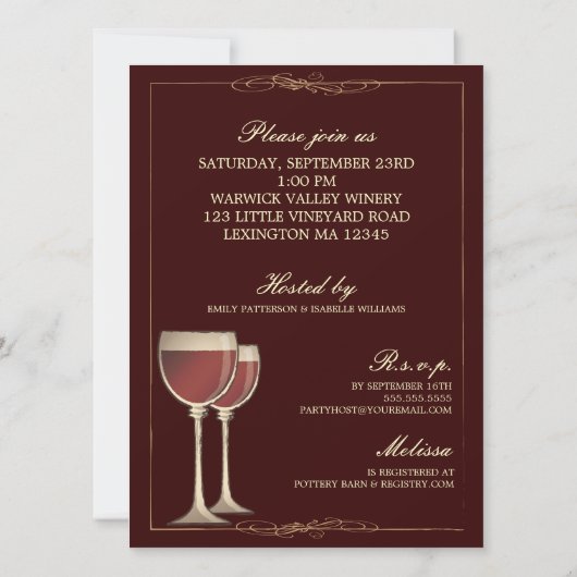 Elegant Wine Thleed Bridal Shower Invitation Kaart (Achterkant)