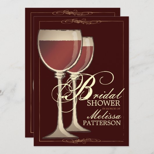 Elegant Wine Thleed Bridal Shower Invitation Kaart (Voorkant / Achterkant)