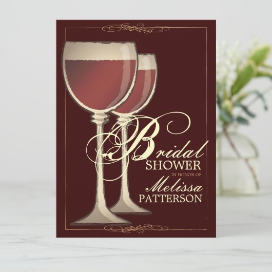 Elegant Wine Thleed Bridal Shower Invitation Kaart (Staand voorkant)