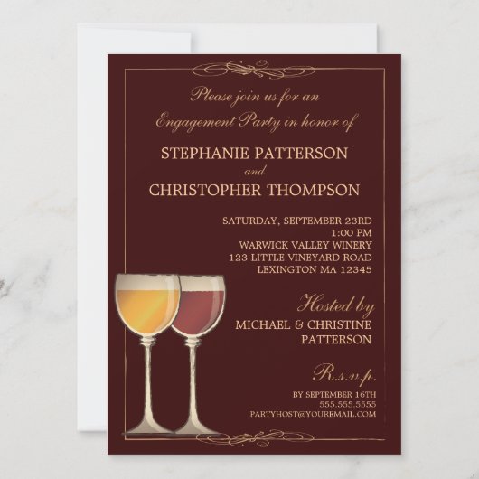 Elegant Wine Thleed Bridal Shower Invitation Kaart (Achterkant)