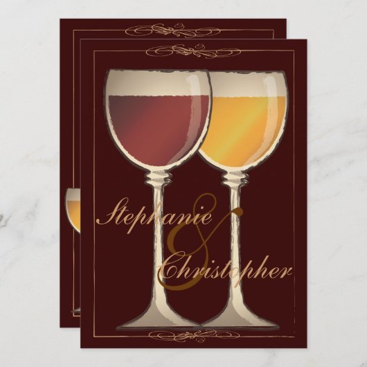 Elegant Wine Thleed Bridal Shower Invitation Kaart (Voorkant / Achterkant)