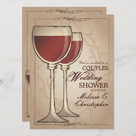 Elegant Wine Thleed Couples Wedding Shower Kaart (Voorkant / Achterkant)