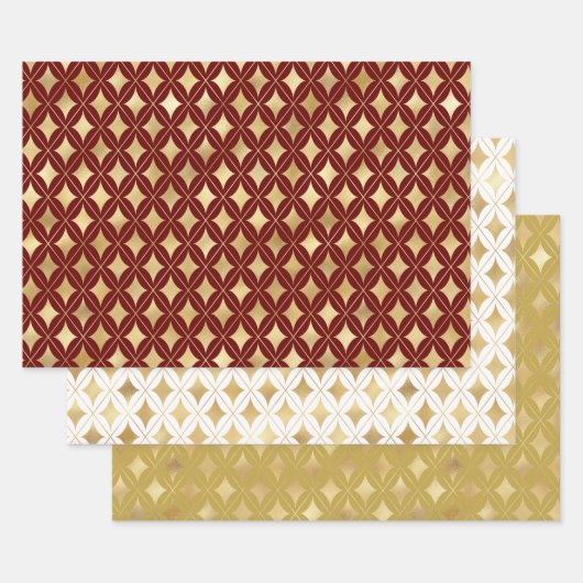 Elegant Wine, White & Gold Carnival Harlequin Inpakpapier Vel (Set)