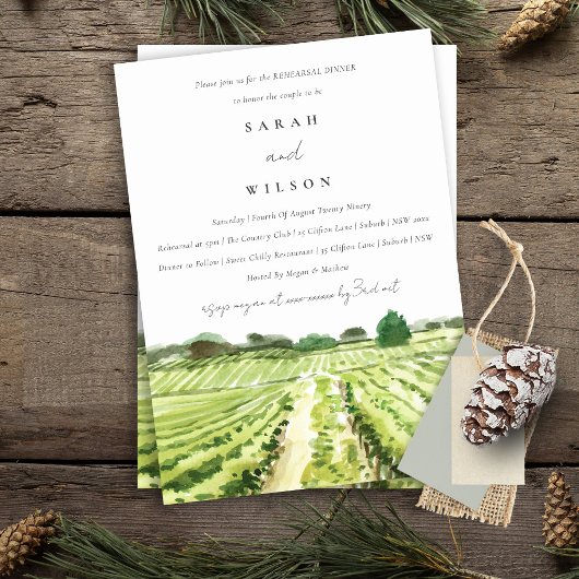 Elegant Winery Vineyard Rehearsal Dinner Invite Bedankkaart