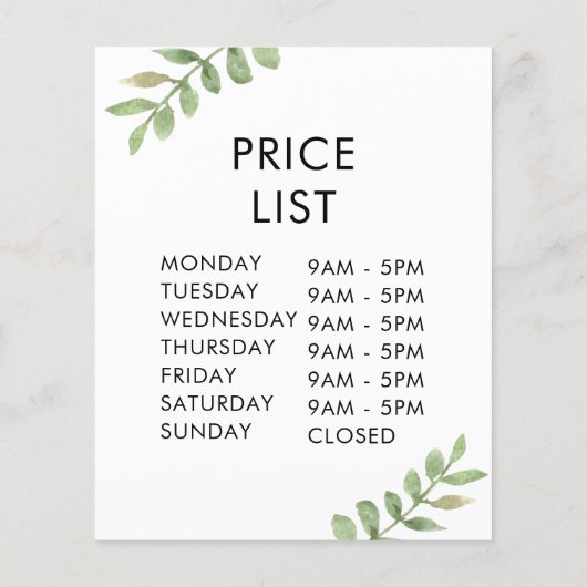 Elegant Winkelprijslijst Weergave met groene blade Flyer (Achterkant)