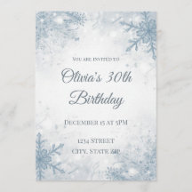 Elegant Winter 30th Birthday Invitation – Icy Snow