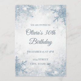 Elegant Winter 30th Birthday Invitation – Icy Snow Kaart