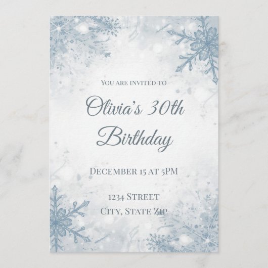 Elegant Winter 30th Birthday Invitation – Icy Snow Kaart (Voorkant)