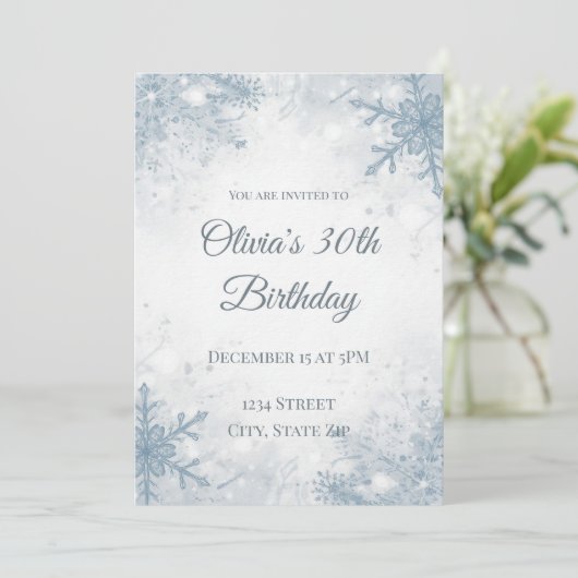 Elegant Winter 30th Birthday Invitation – Icy Snow Kaart (Staand voorkant)