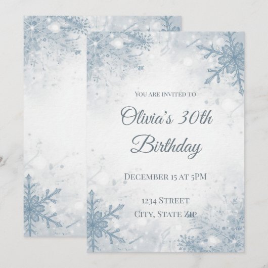 Elegant Winter 30th Birthday Invitation – Icy Snow Kaart (Voorkant / Achterkant)
