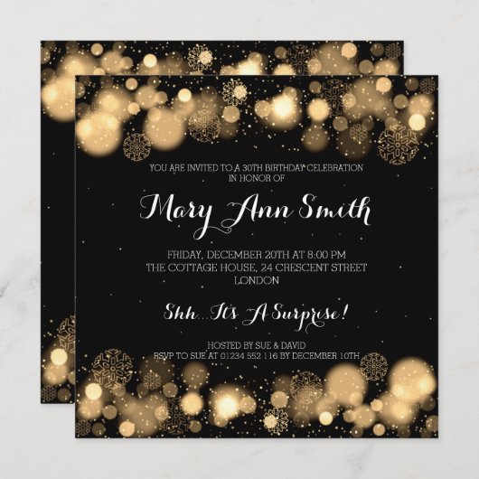 Elegant Winter 30th Birthday Party Gold Kaart (Voorkant / Achterkant)