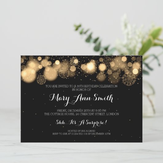 Elegant Winter 30th Birthday Party Gold Kaart (Staand voorkant)