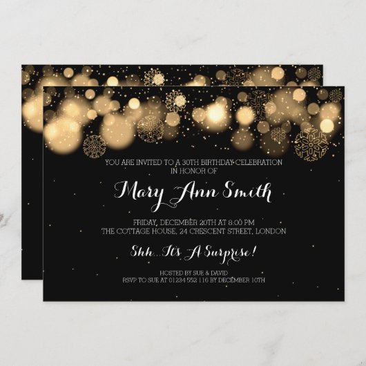 Elegant Winter 30th Birthday Party Gold Kaart (Voorkant / Achterkant)