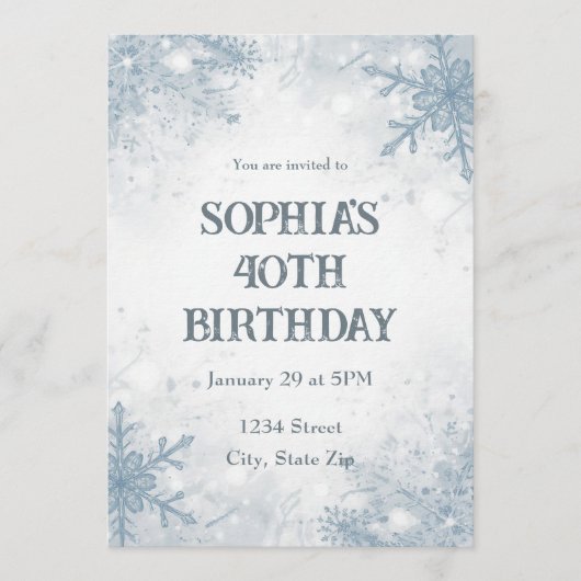 Elegant Winter 40th Birthday Invitation – Frosted Kaart (Voorkant)