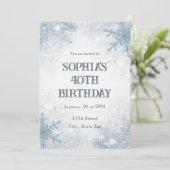 Elegant Winter 40th Birthday Invitation – Frosted Kaart (Staand voorkant)