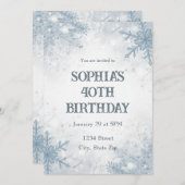 Elegant Winter 40th Birthday Invitation – Frosted Kaart (Voorkant / Achterkant)