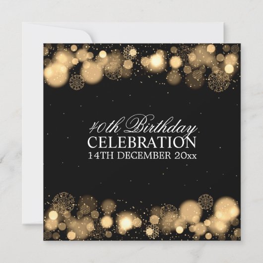 Elegant Winter 40th Birthday Party Gold Kaart (Achterkant)