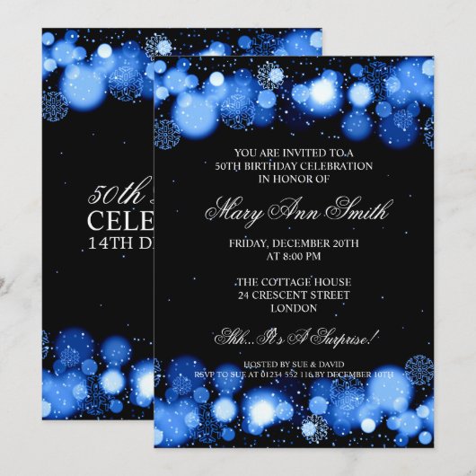 Elegant Winter 50th Birthday Party Blue Kaart (Voorkant / Achterkant)