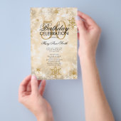 Elegant Winter 50th Birthday Program Gold met Menu (Hand)