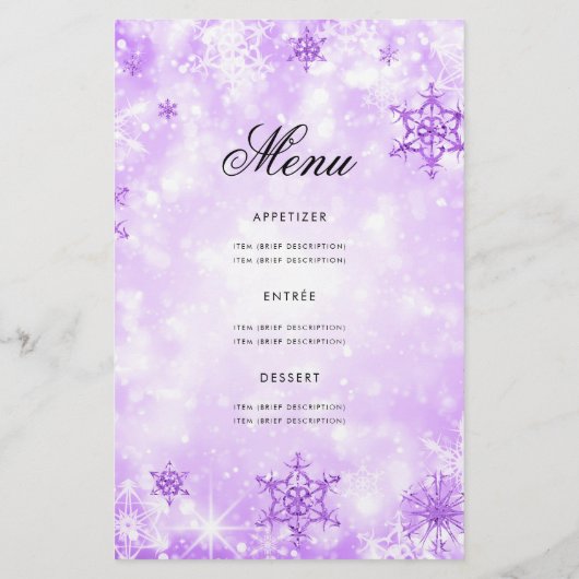 Elegant Winter 60th Birthday Program Paars Menu (Achterkant)