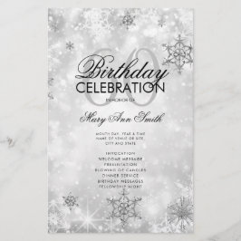 Elegant Winter 60th Birthday Program Silver Menu
