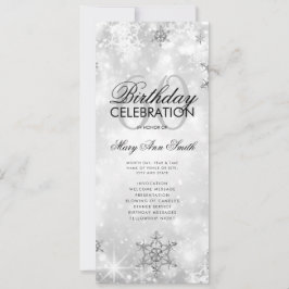 Elegant Winter 60th Birthday Program Silver Menu Kaart