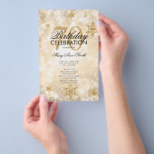 Elegant Winter 70th Birthday Program Gold met Menu (Hand)