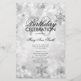 Elegant Winter 70th Birthday Program Silver Menu