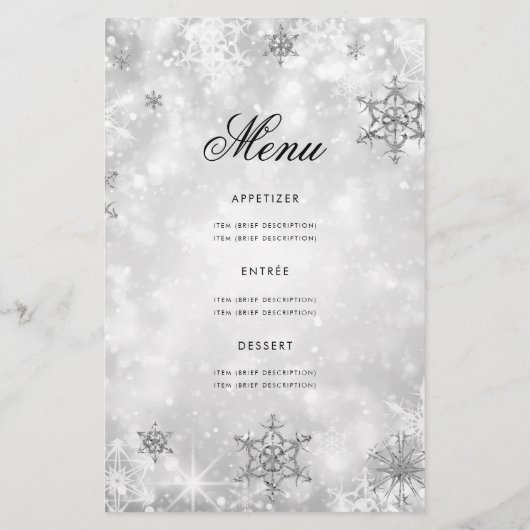 Elegant Winter 70th Birthday Program Silver Menu (Achterkant)